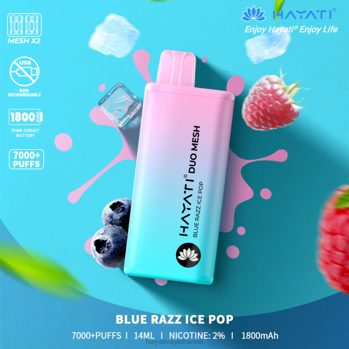 FD4H166 - Hayati vape liquid glace bleue Razz Hayati Duo Mesh jetable