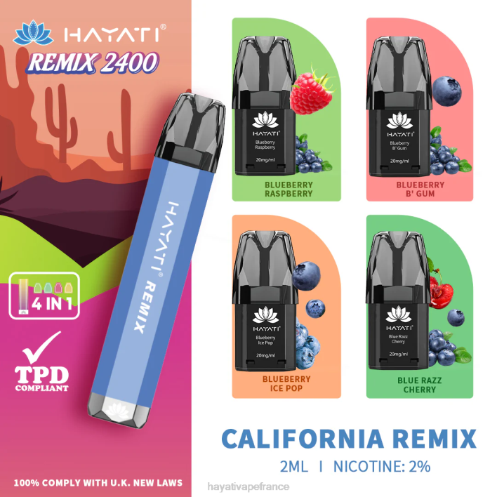 FD4H51 - Hayati vape France remix californien Hayati Remix système de dosettes préremplies 2400 bouffées