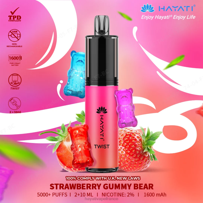 FD4H82 - Hayati vape review ours gommeux aux fraises Hayati Twist jetable