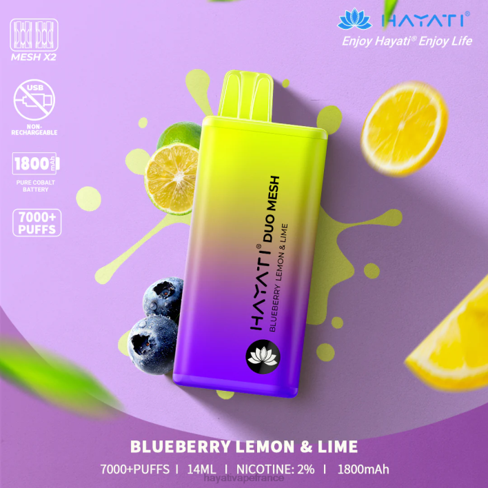 FD4H165 - Hayati vape flavours myrtille, citron et citron vert Hayati Duo Mesh jetable