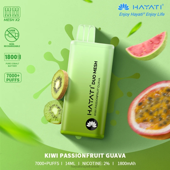FD4H173 - Hayati price France kiwi, fruit de la passion, goyave Hayati Duo Mesh jetable