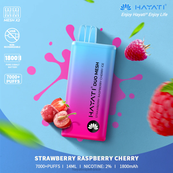 FD4H182 - Hayati vape review glace à la fraise, à la framboise et à la cerise Hayati Duo Mesh jetable