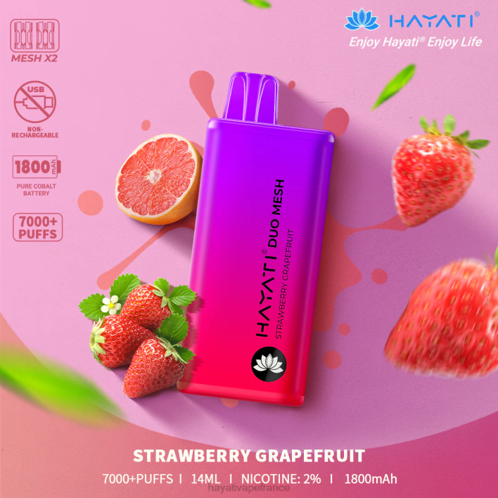 FD4H191 - Hayati vape France pamplemousse fraise Hayati Duo Mesh jetable