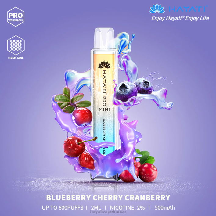 FD4H5 - Hayati vape flavours myrtille cerise canneberge Hayati Pro Mini jetable