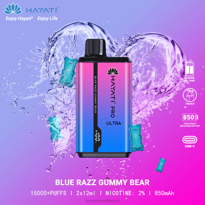 FD4H194 - Hayati store France ours gommeux Razz bleu Hayati Pro Ultra jetable 15000 bouffées