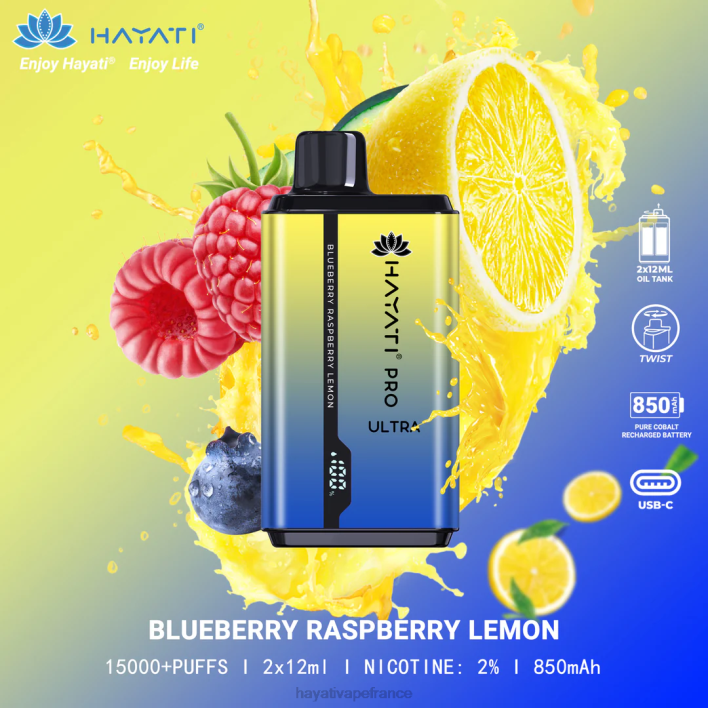 FD4H197 - Hayati France myrtille framboise citron Hayati Pro Ultra jetable 15000 bouffées
