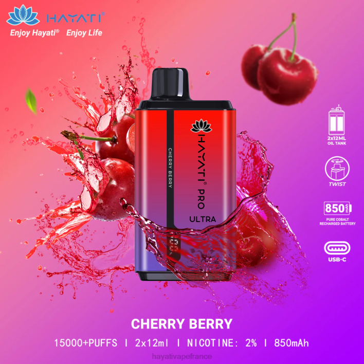 FD4H199 - Hayati flavour list baie de cerise Hayati Pro Ultra jetable 15000 bouffées