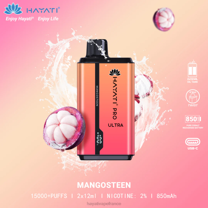 FD4H205 - Hayati vape flavours mangoustan Hayati Pro Ultra jetable 15000 bouffées
