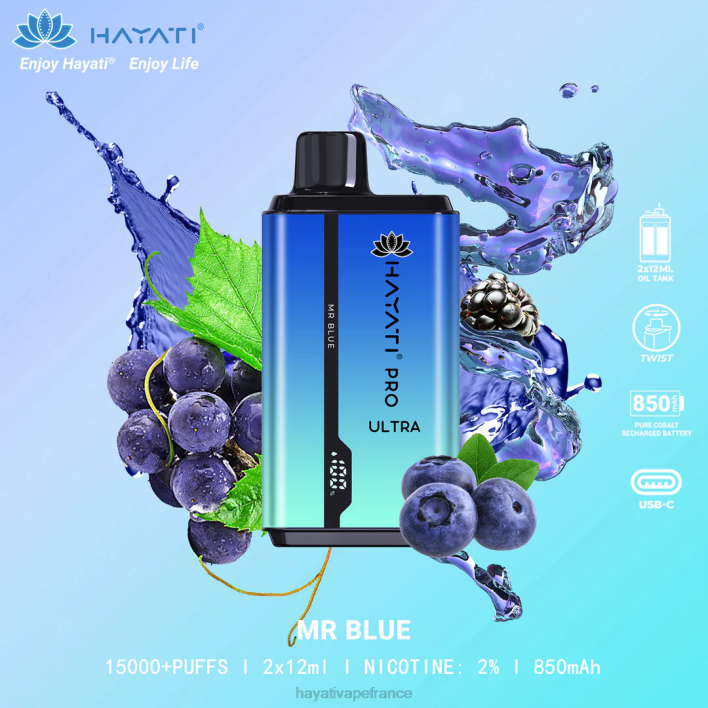 FD4H207 - Hayati France monsieur bleu Hayati Pro Ultra jetable 15000 bouffées