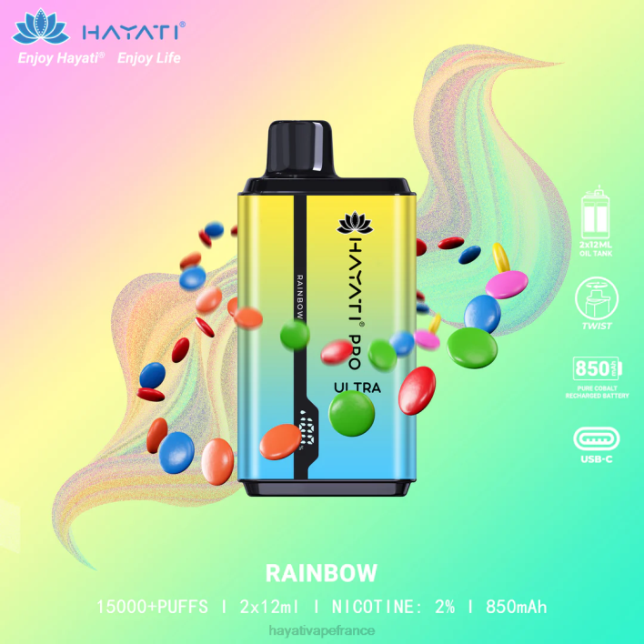 FD4H209 - Hayati flavour list arc-en-ciel Hayati Pro Ultra jetable 15000 bouffées