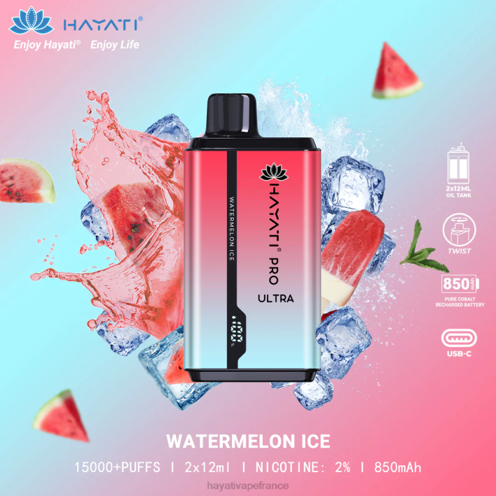 FD4H214 - Hayati store France glace à la pastèque Hayati Pro Ultra jetable 15000 bouffées