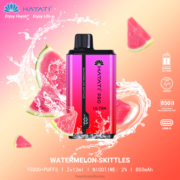 FD4H215 - Hayati vape flavours quilles de pastèque Hayati Pro Ultra jetable 15000 bouffées
