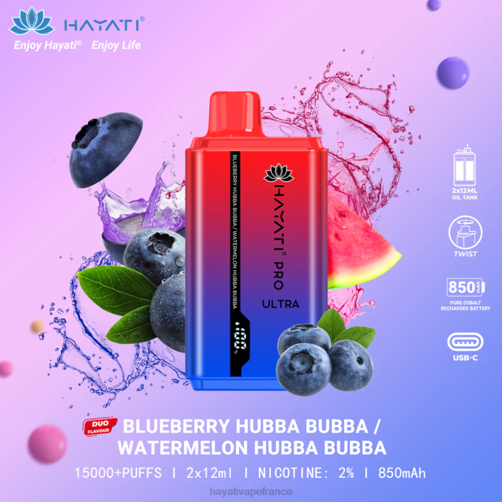 FD4H217 - Hayati France Hubba bubba aux bleuets/hubba bubba à la pastèque Hayati Pro Ultra jetable 15000 bouffées