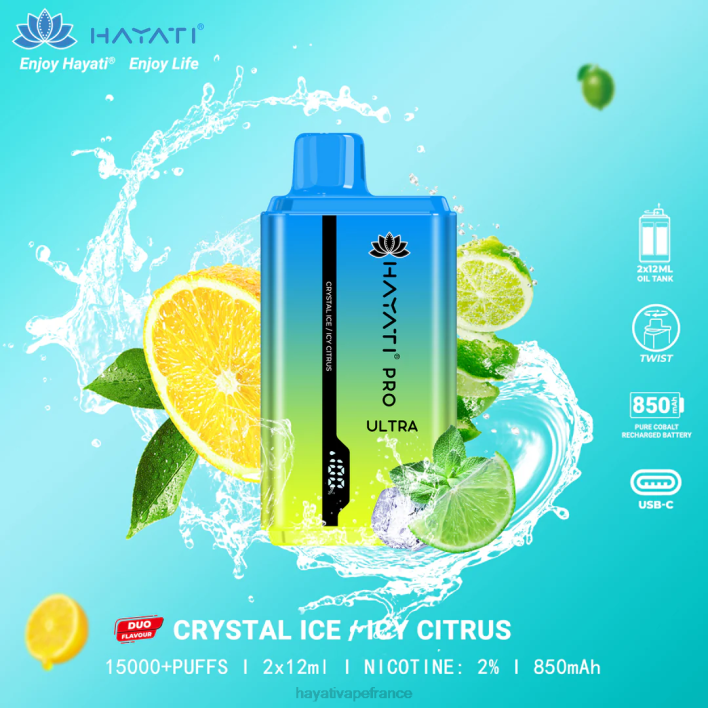FD4H218 - Hayati vape near me Glace cristalline/agrumes glacés Hayati Pro Ultra jetable 15000 bouffées