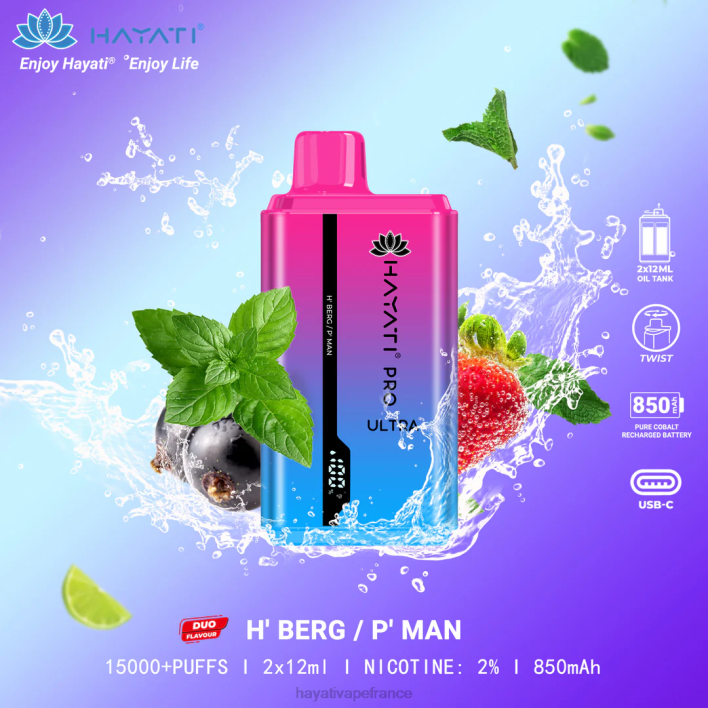 FD4H219 - Hayati flavour list h' berg/p' mec Hayati Pro Ultra jetable 15000 bouffées