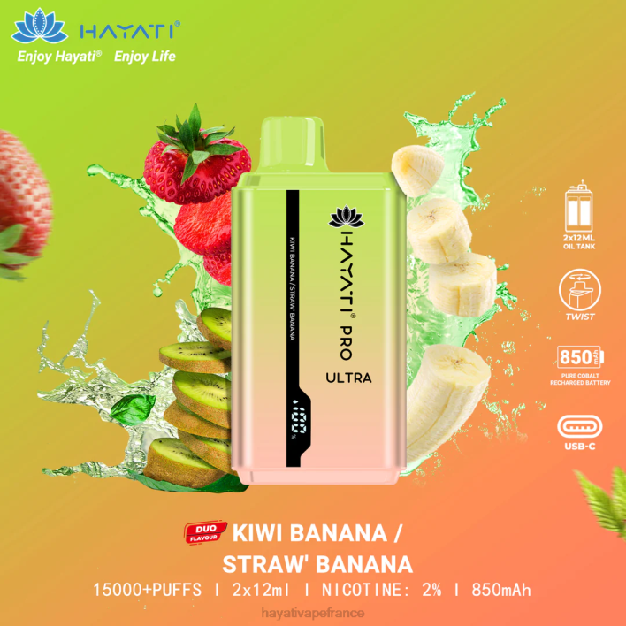 FD4H222 - Hayati vape review banane kiwi/banane fraise Hayati Pro Ultra jetable 15000 bouffées